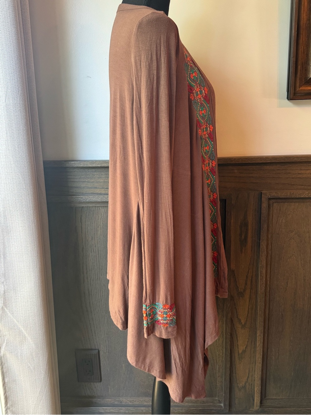 Stetson Brown Open-Front Cardigan with Turquoise & Orange Embroidery - Picture 5 of 8